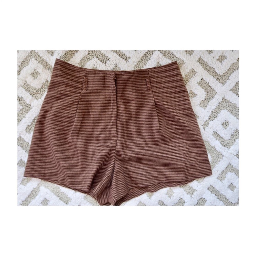 Brown plaid high waist shorts